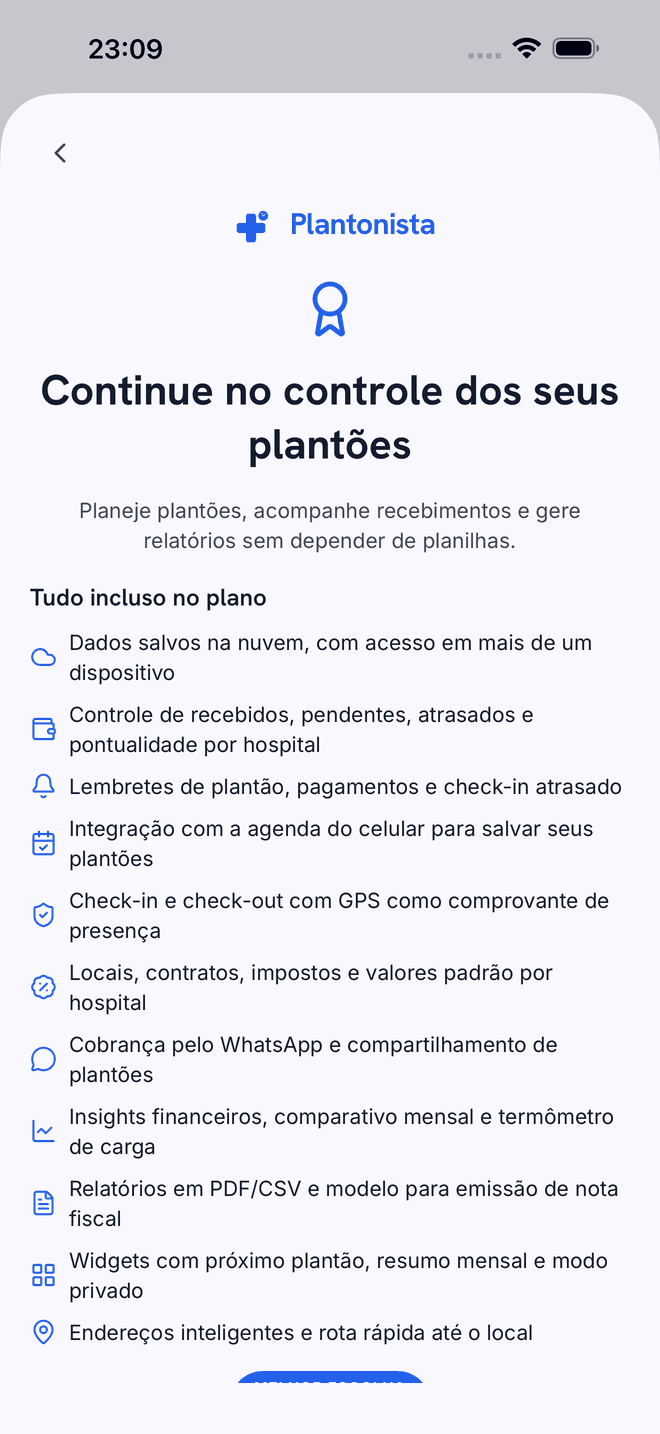 Tela de Planos do Plantonista
